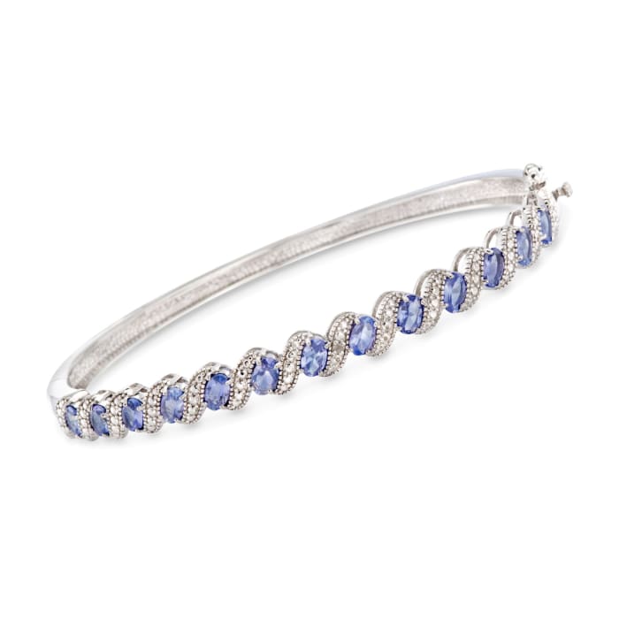 1.90 ct. t.w. Tanzanite Bangle Bracelet with Diamond Accents in Sterling Silver