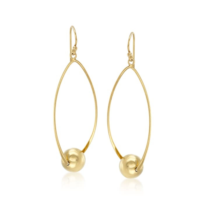 18kt Gold Over Sterling Silver Twisted Oval and Bead Drop Earrings