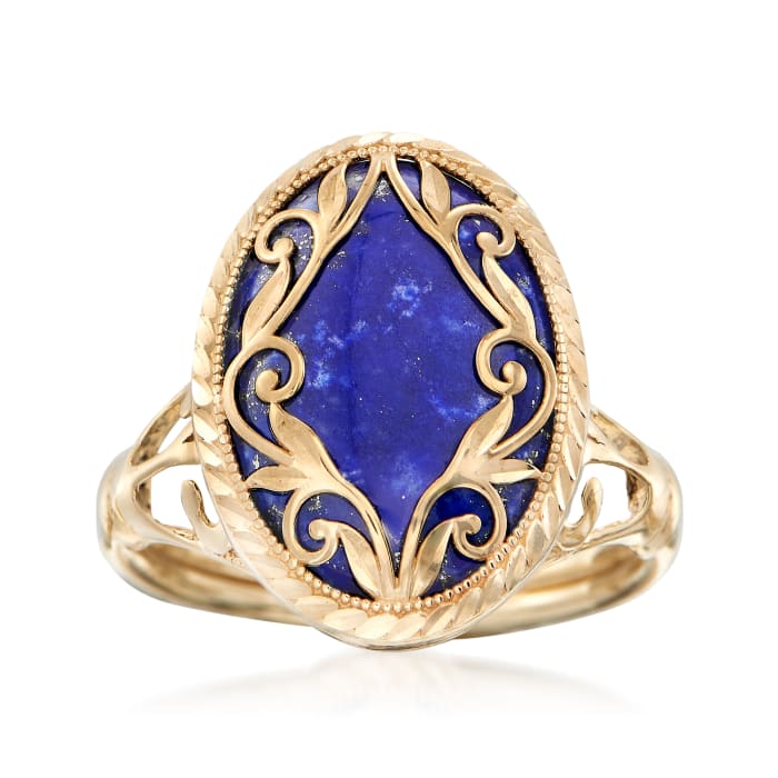 Lapis Scroll Ring in 14kt Yellow Gold