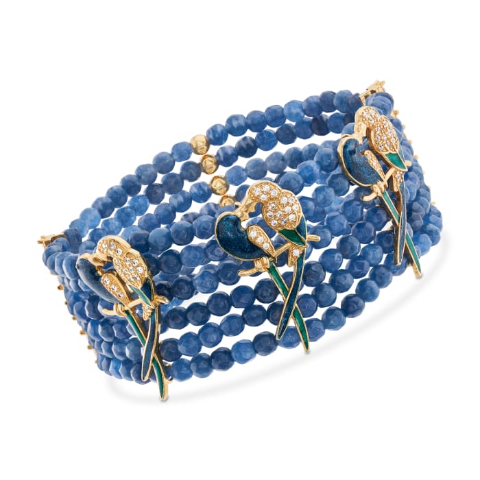 Italian Blue Quartzite and 2.00 ct. t.w. CZ Parrot Bracelet in 18kt Gold Over Sterling