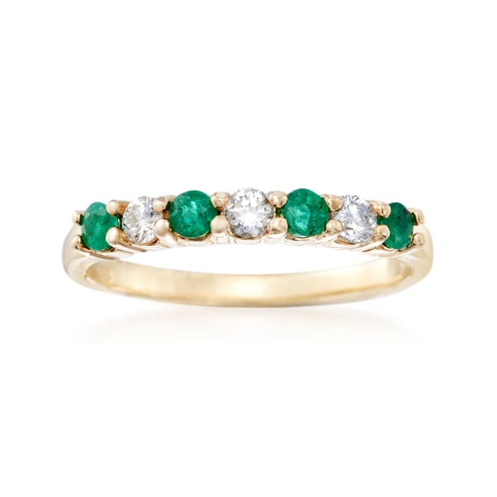 .30 ct. t.w. Emerald and .20 ct. t.w. Diamond Ring in 14kt Yellow Gold