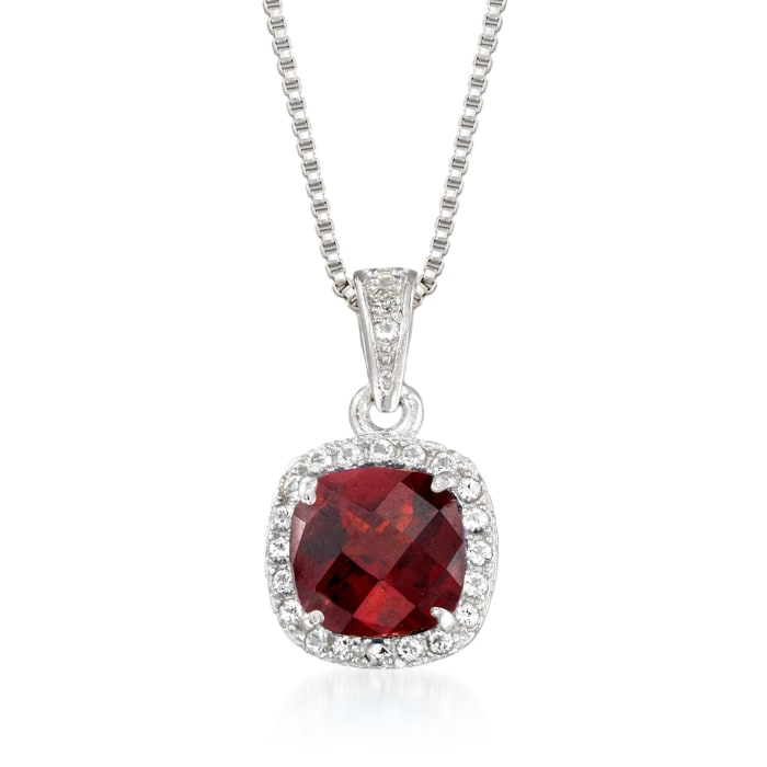 1.10 Carat Garnet and .10 ct. t.w. White Topaz Pendant Necklace in Sterling Silver