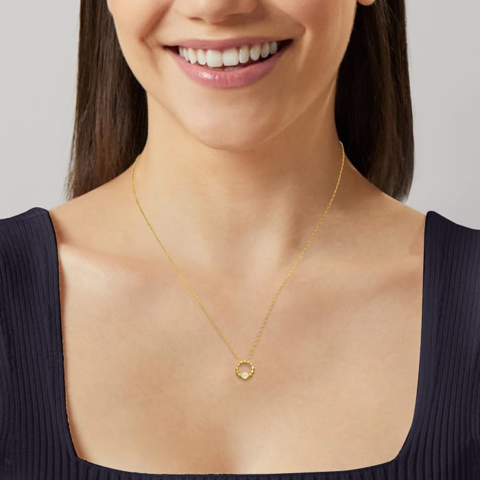 .10 Carat Diamond Beaded Open-Circle Pendant Necklace in 14kt Yellow Gold 18-inch