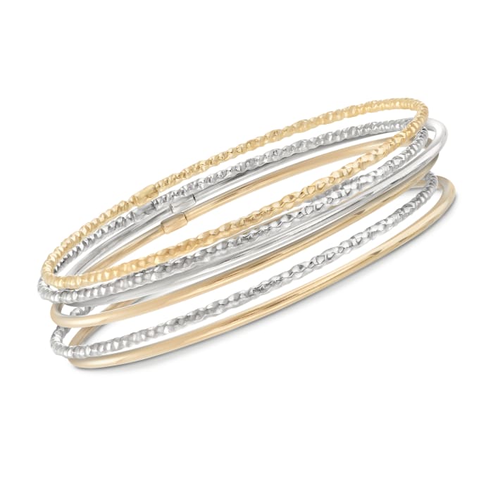 Two-Tone Sterling Silver Jewelry Set: Six Bangle Bracelets