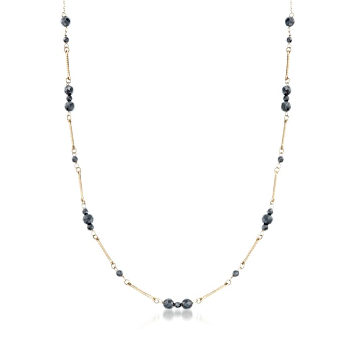 3-5mm Black Onyx Station Necklace in 14kt Yellow Gold