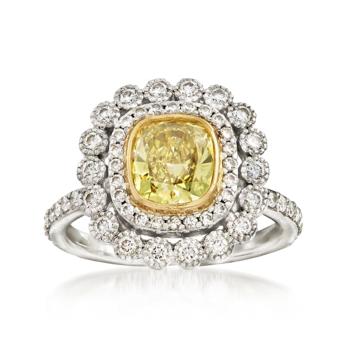 C. 2000 Vintage Tiffany Jewelry 1.75 ct. t.w. Yellow and White Diamond Ring in 18kt White Gold and Platinum