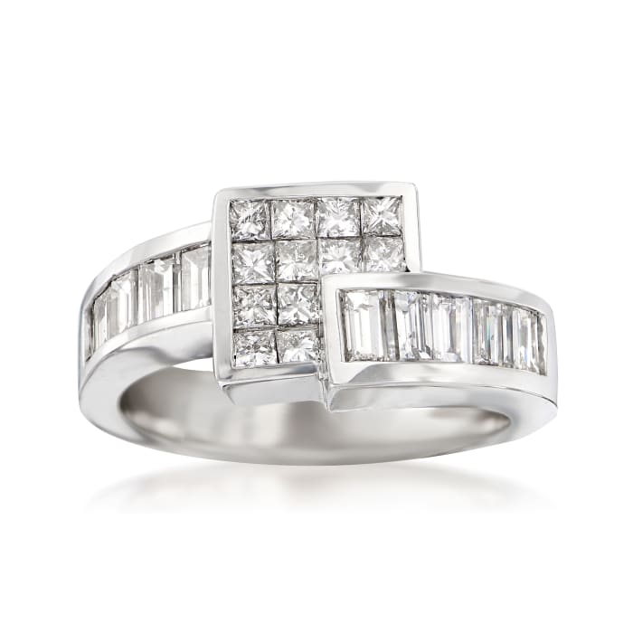 1.50 ct. t.w. Princess and Baguette Diamond Square Bypass Ring in 14kt White Gold