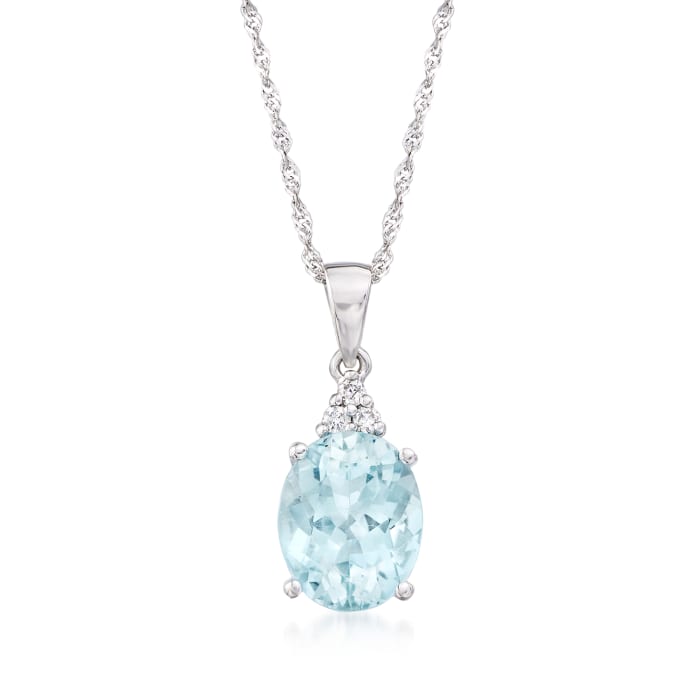 2.00 Carat Aquamarine Pendant Necklace with Diamond Accents in 14kt White Gold