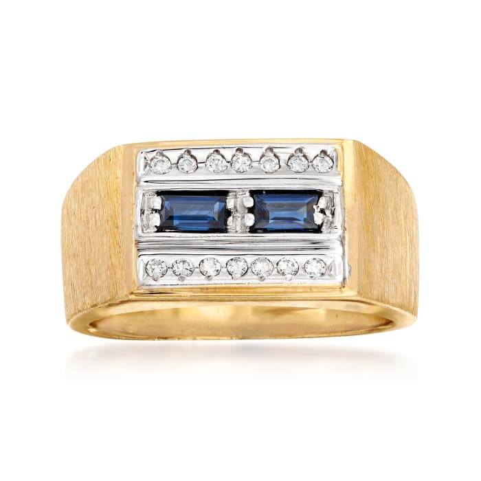 C. 1970 Vintage Men's .40 ct. t.w. Sapphire and .15 ct. t.w. Diamond Ring in 14kt Yellow Gold