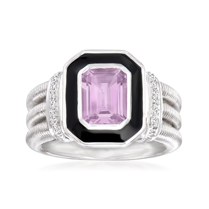 Judith Ripka &quot;&quot;Adrienne&quot; 1.40 Carat Amethyst Ring with .11 ct. t.w. Diamonds and Black Enamel in Sterling Silver