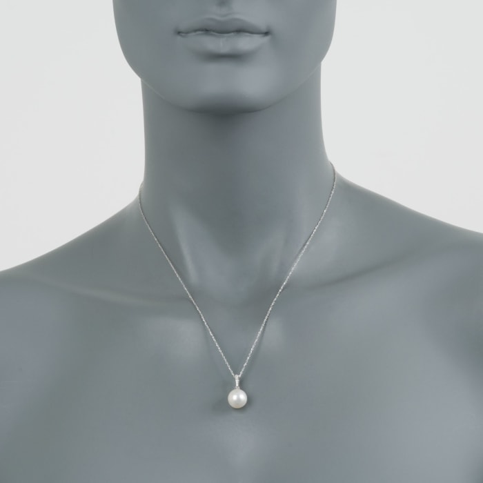 10mm Pearl Pendant Necklace with Diamonds in 14kt White Gold 18-inch