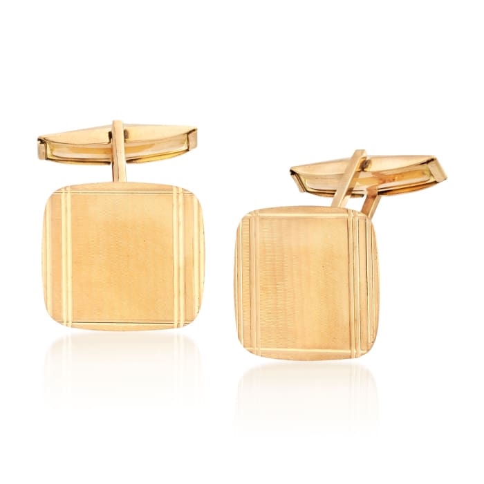 C. 1970 Vintage 18kt Yellow Gold Brushed and Polished Square Cuff Links
