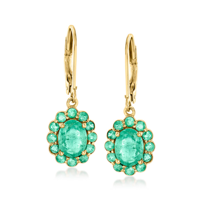 3.00 ct. t.w. Emerald Drop Earrings in 18kt Gold Over Sterling