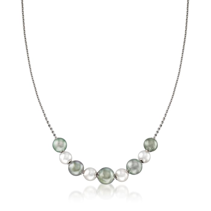 Mikimoto &quot;Japan&quot; 7.5-10mm A+ Akoya and Black South Sea Pearl Adjustable Necklace in 18kt White Gold