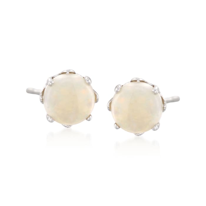 5mm Round Opal Stud Earrings with Teacup Settings in Sterling Silver