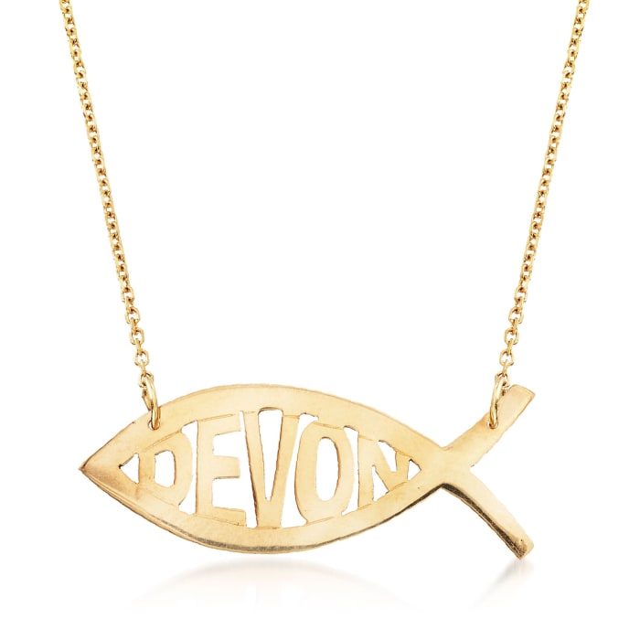 14kt Yellow Gold Ichthys Symbol Name Necklace