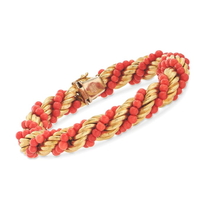 C. 1980 Vintage Coral Bead Twist Bracelet in 18kt Yellow Gold