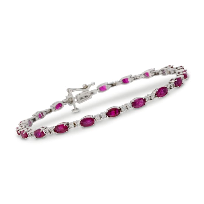 5.95 ct. t.w. Ruby and .70 ct. t.w. Diamond Bracelet in 14kt White Gold