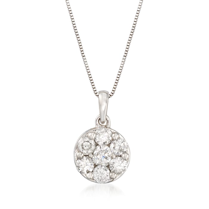 1.00 ct. t.w. Diamond Flower Cluster Pendant Necklace in 14kt White Gold
