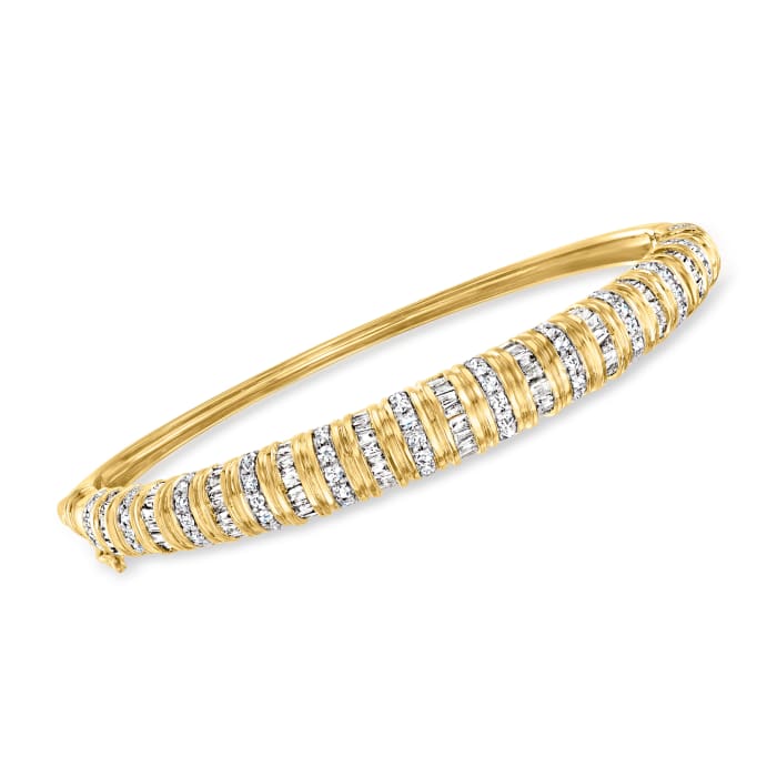 2.00 ct. t.w. Baguette and Round Diamond Bangle Bracelet in 14kt Yellow Gold