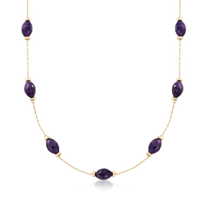 40.00 ct. t.w. Amethyst Station Necklace in 14kt Yellow Gold
