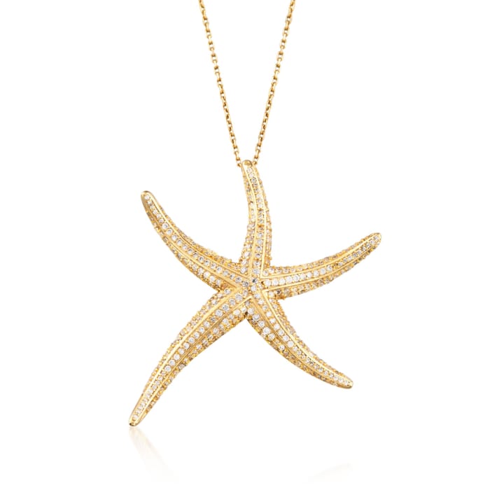 1.50 ct. t.w. Pave CZ Starfish Pendant Necklace in 14kt Gold Over Sterling