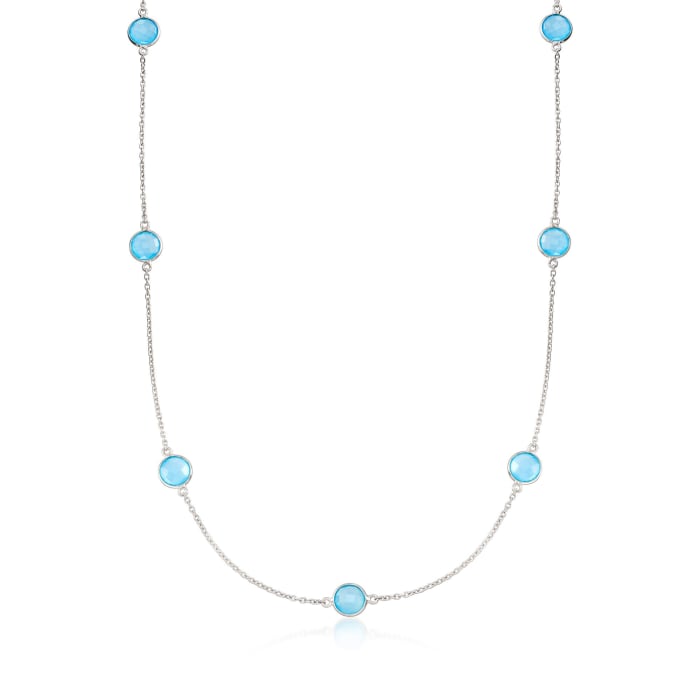 Blue Chalcedony Station Necklace in Sterling Silver