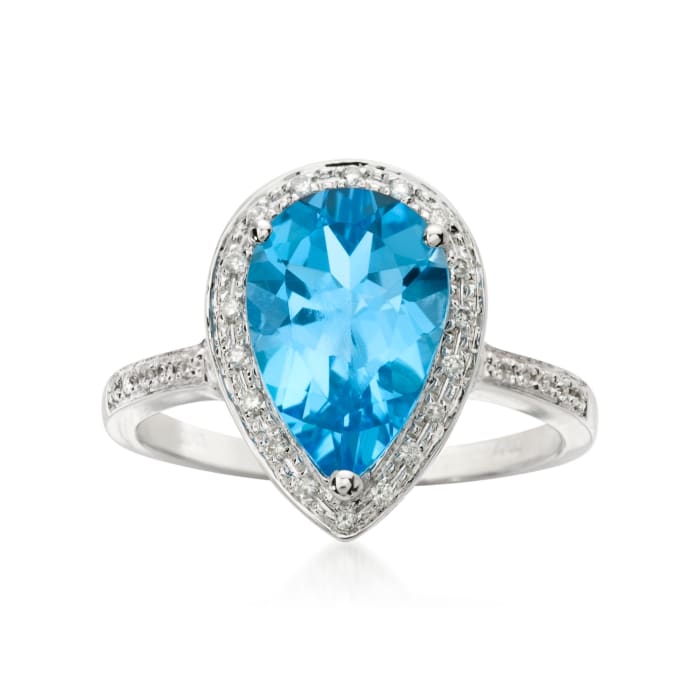3.75 Carat Blue Topaz Ring with Diamonds in 14kt White Gold