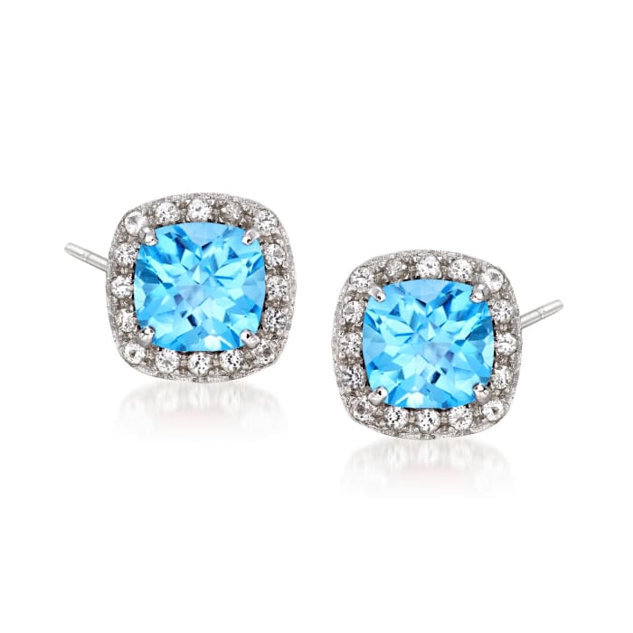 .40 ct. t.w. Blue and White Topaz Stud Earrings in Sterling Silver ...