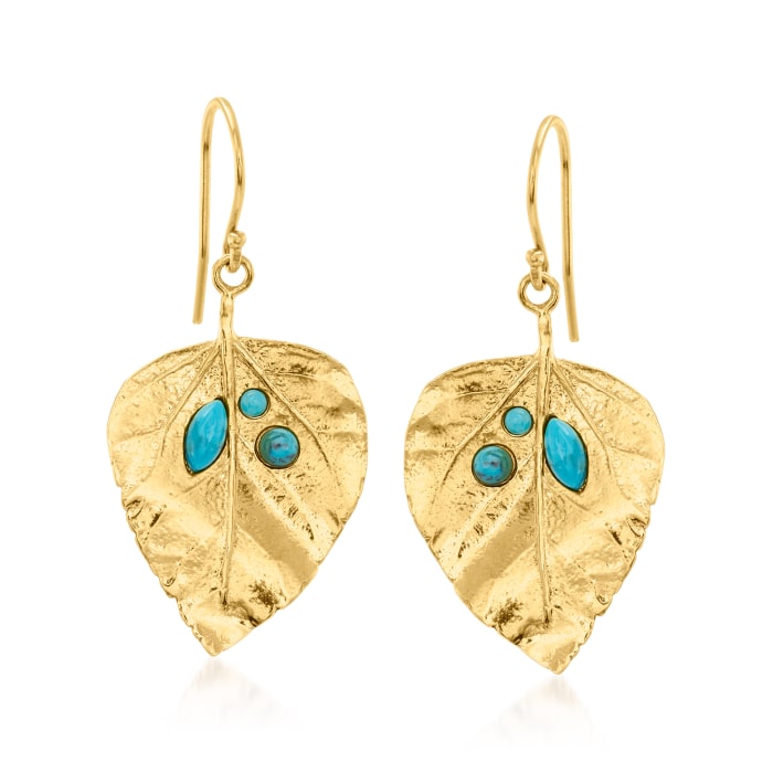 Turquoise and 18kt Gold Over Sterling Leaf Drop Earrings