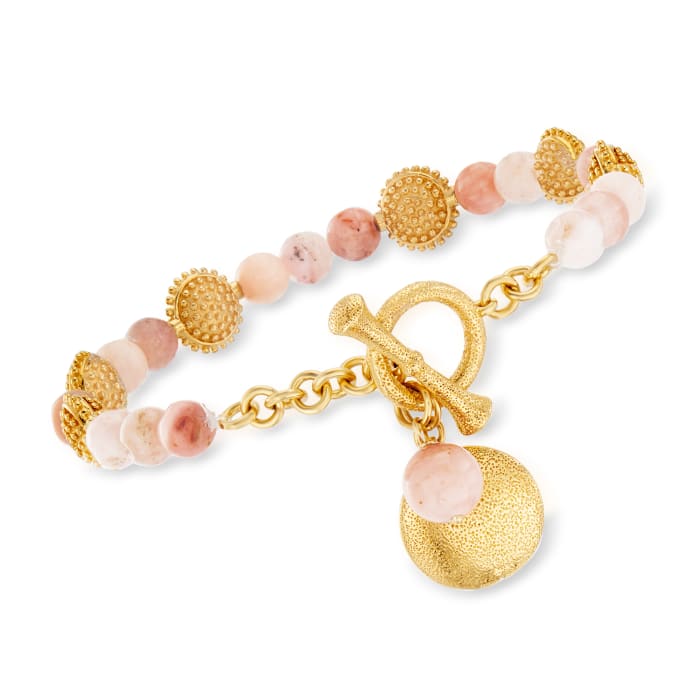 Pink Opal Beaded Charm Bracelet in 18kt Gold Over Sterling