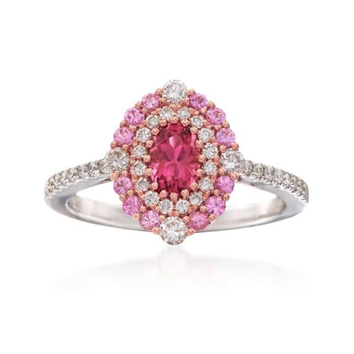 Gregg Ruth .40 Carat Rubellite and .37 ct. t.w. Diamond Ring With Pink Sapphires in 18kt White Gold