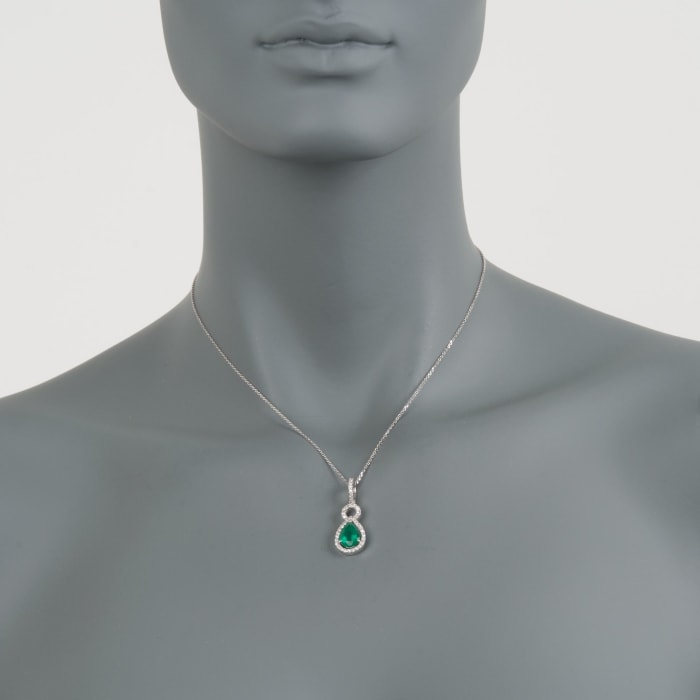 1.85 Carat Emerald and .40 ct. t.w. Diamond Necklace in 14kt White Gold 16-inch