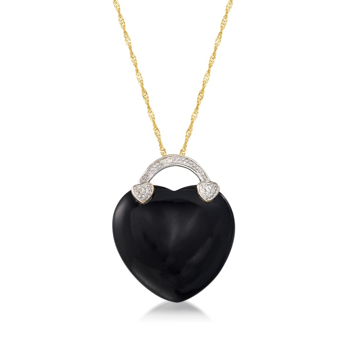 Black Onyx Heart Necklace in 14kt Yellow Gold