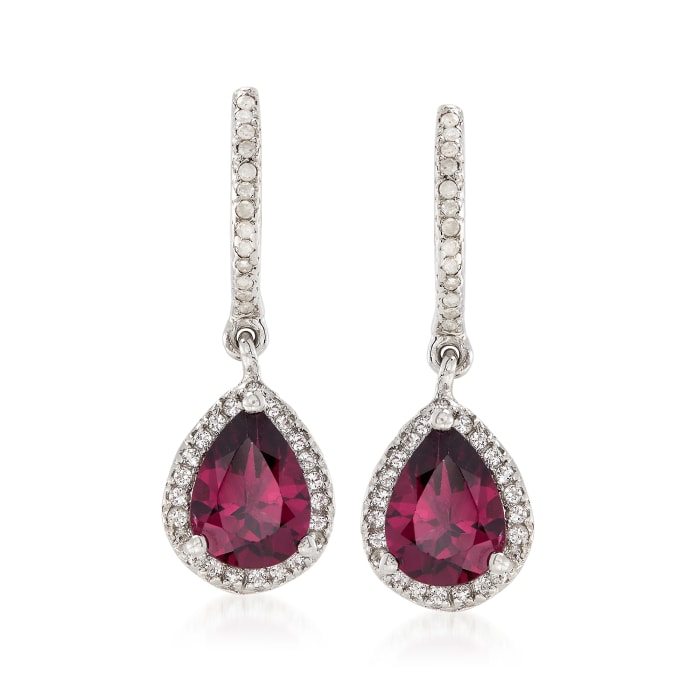 2.20 ct. t.w. Rhodolite Garnet Drop Earrings with White Topaz and ...