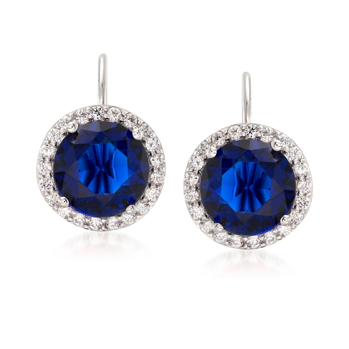 2.71 ct. t.w. Blue and White CZ Halo Earrings in Sterling Silver