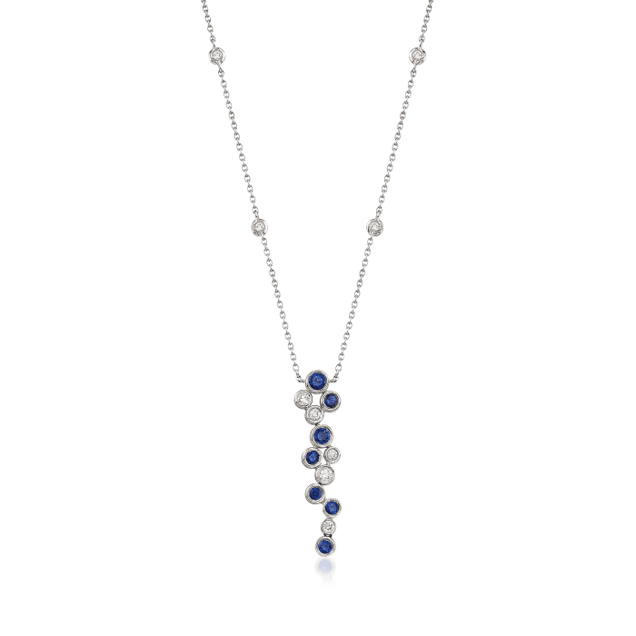 Gregg Ruth .49 ct. t.w. Sapphire and .22 ct. t.w. Diamond Bubble Bezel-Set Necklace in 18kt White Gold