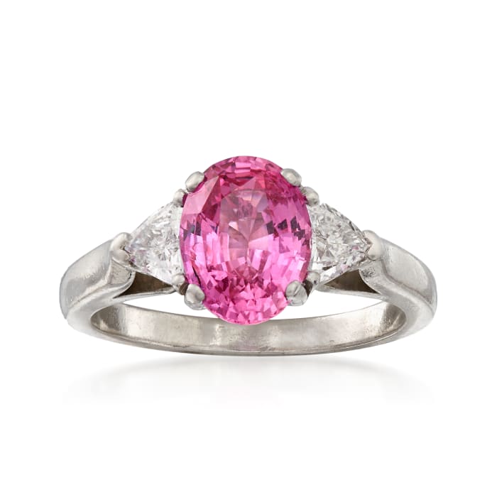 C. 1990 Vintage 2.45 Carat Pink Sapphire and .50 ct. t.w. Diamond Ring in Platinum