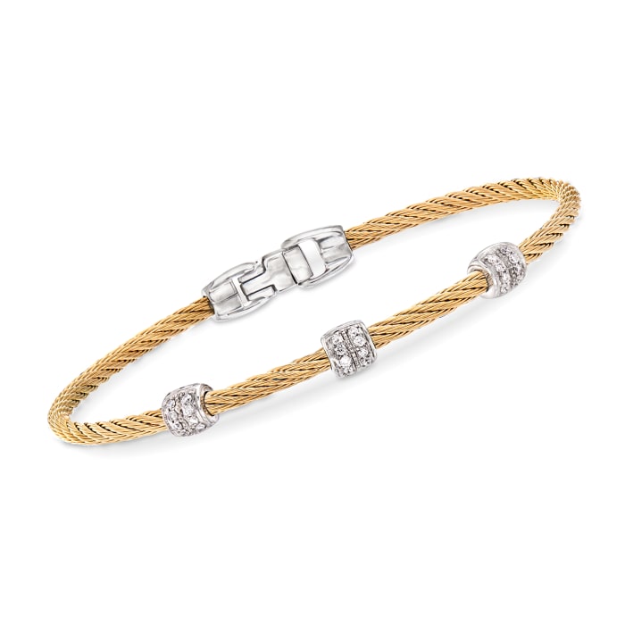 ALOR &quot;Classique&quot; .21 ct. t.w. Diamond Yellow Stainless Steel Cable Bracelet with 18kt White Gold