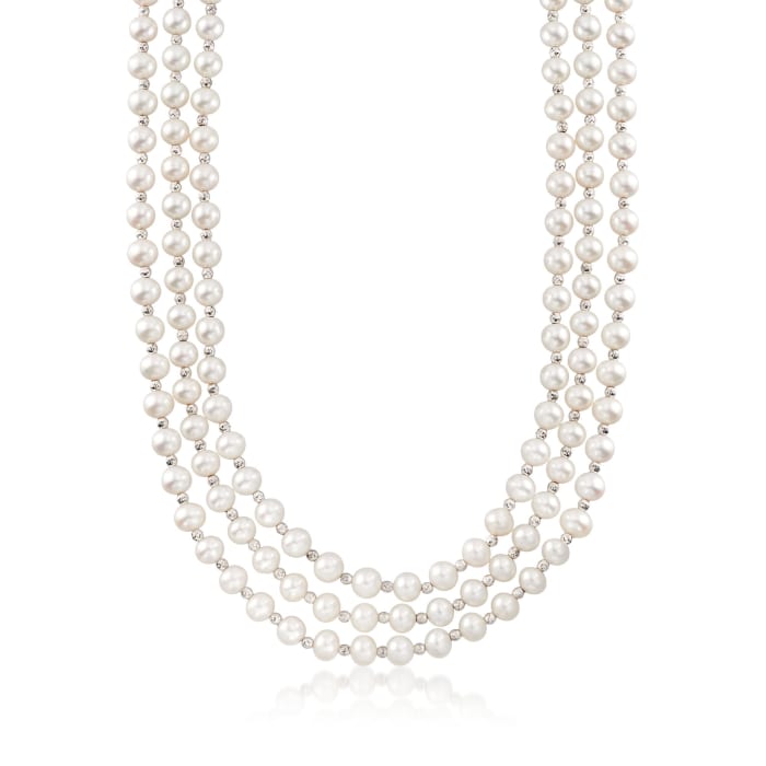 7-7.5mm Cultured Pearl and Sterling Silver Bead Endless Necklace