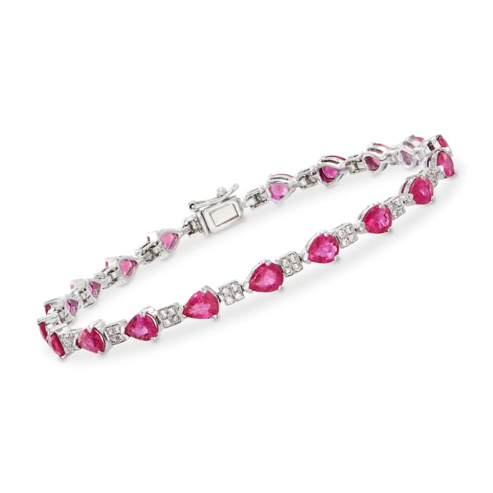 7.00 ct. t.w. Ruby and .50 ct. t.w. Diamond Bracelet in 18kt White Gold