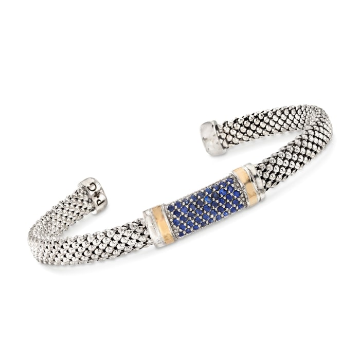 Phillip Gavriel &quot;Popcorn&quot; .84 ct. t.w. Sapphire Cuff Bracelet in Sterling Silver and 18kt Gold