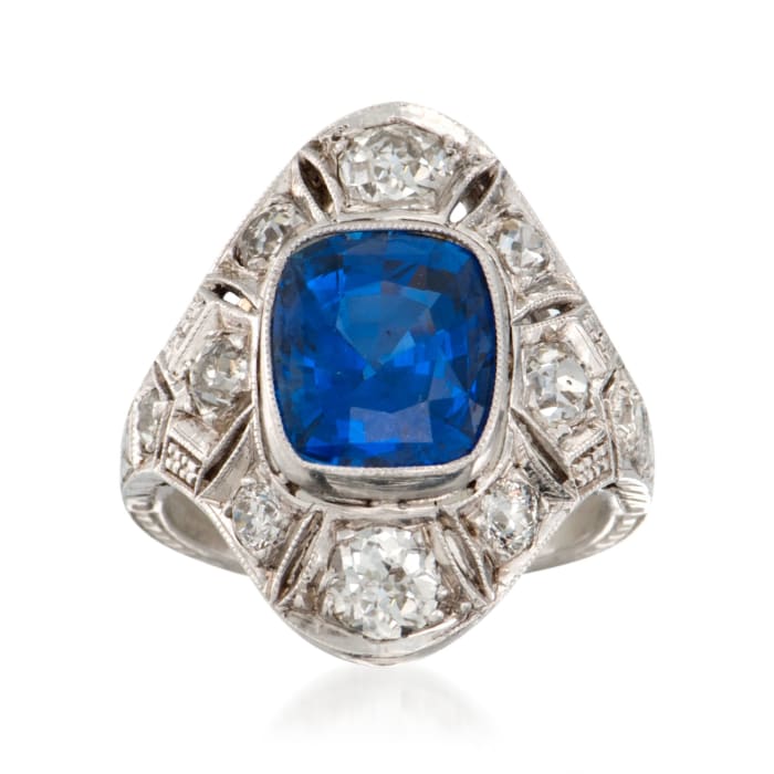 C. 2000 Vintage 2.50 Carat Sapphire and .90 ct. t.w. Diamond Dinner Ring in Platinum