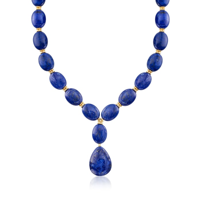 Lapis Bead Y-Necklace with 18kt Gold Over Sterling Silver