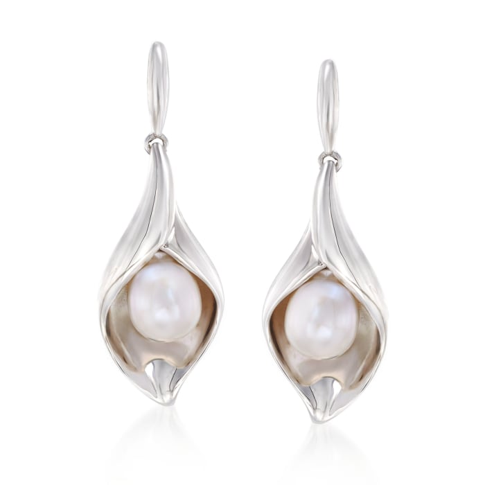 6.5-7mm Cultured Pearl Nature-Inspired Drop Earrings in Sterling Silver
