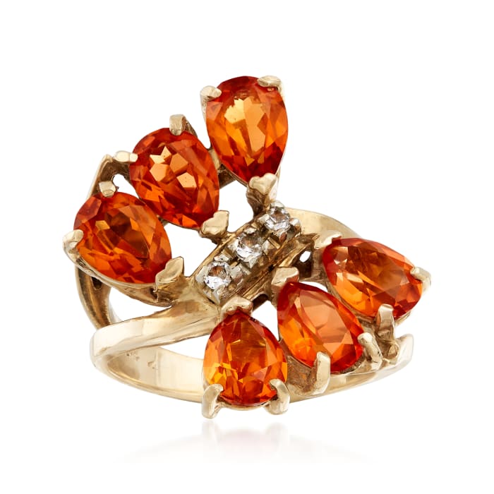 C. 1980 Vintage 4.50 ct. t.w. Orange Garnet Ring with White Topaz Accents in 10kt Yellow Gold