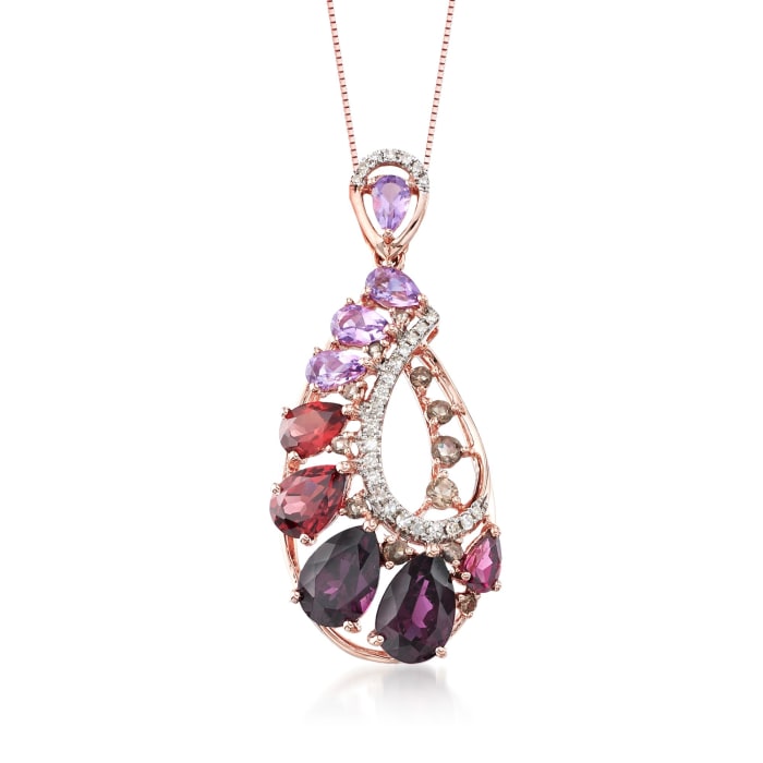 6.70 ct. t.w. Multi-Stone and .16 ct. t.w. Diamond Pendant in 14kt Rose Gold