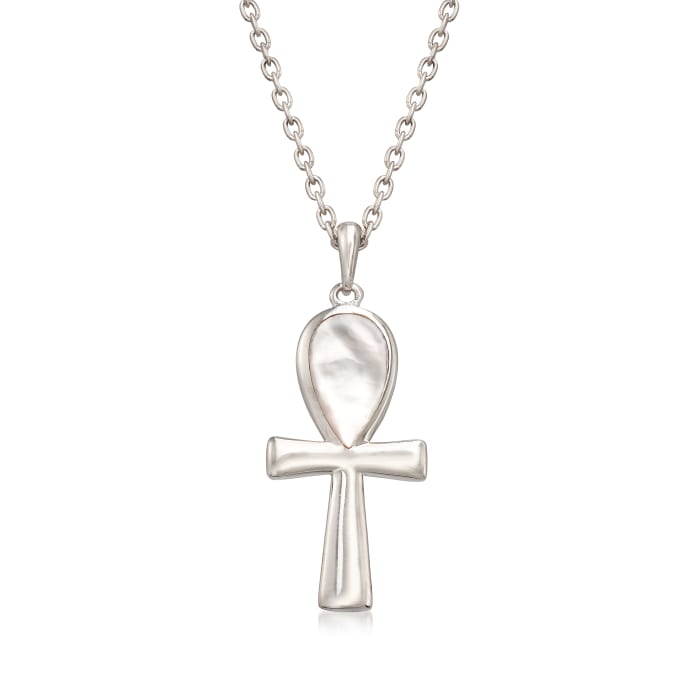 Mother-of-Pearl Ankh Pendant Necklace in Sterling Silver