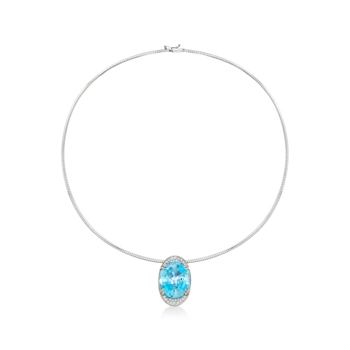 C. 1980 Vintage 26.58 Carat Aquamarine and .50 ct. t.w. Diamond Pendant Necklace in 18kt White Gold