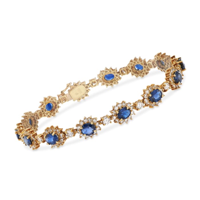 C. 1990 Vintage 4.90 ct. t.w. Sapphire and 3.75 ct. t.w. Diamond Bracelet in 18kt Yellow Gold